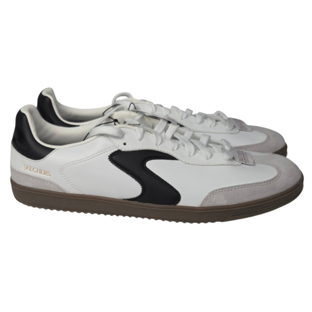 Skechers Hotshot Pyke Sneakers Men 13 White Black Shoes Court Memory Foam NEW - Picture 2 of 9